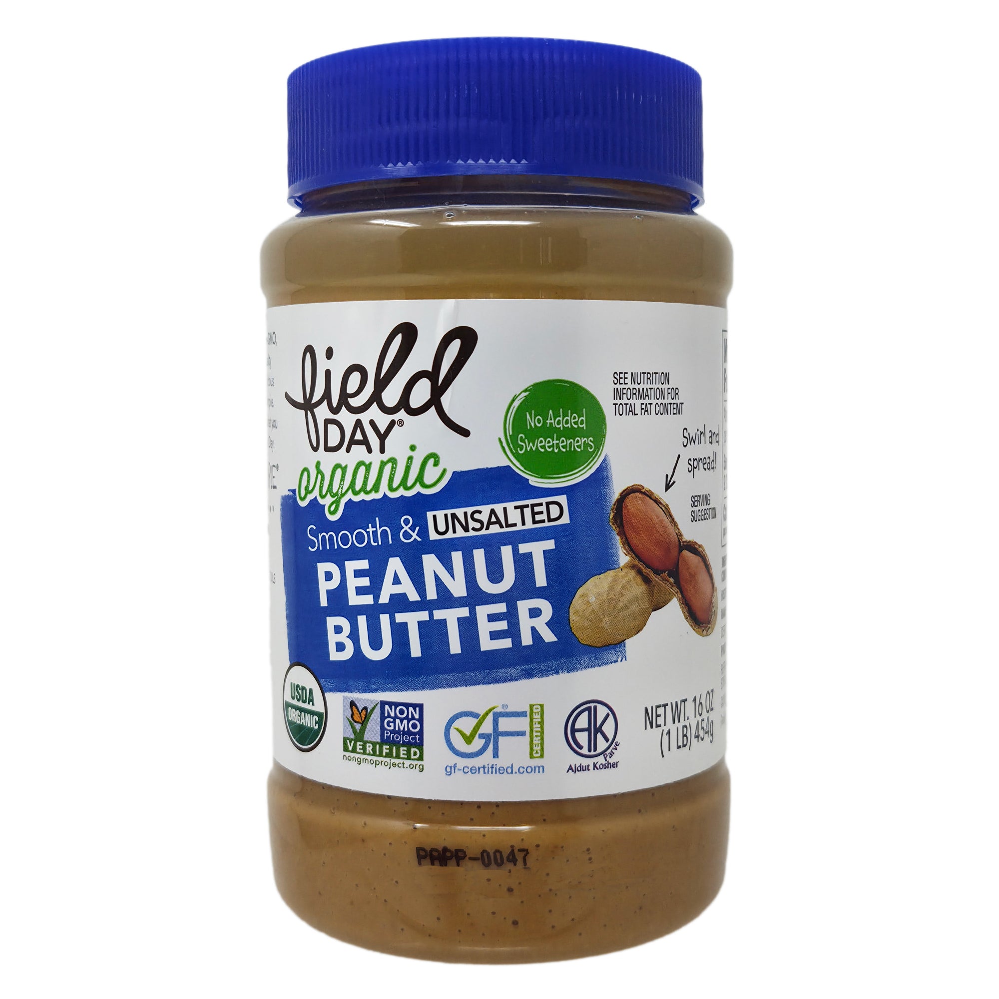 Field Day Organic Smooth Unsalted Peanut Butter- 16oz.
